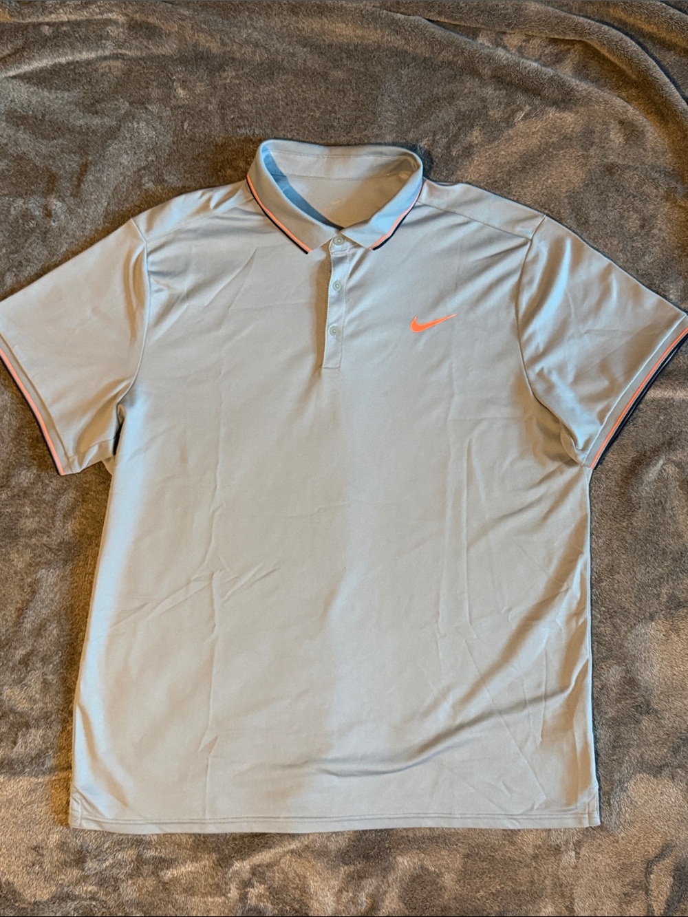 Nike Men’s Light Gray Polo with Coral Swoosh and Trim
